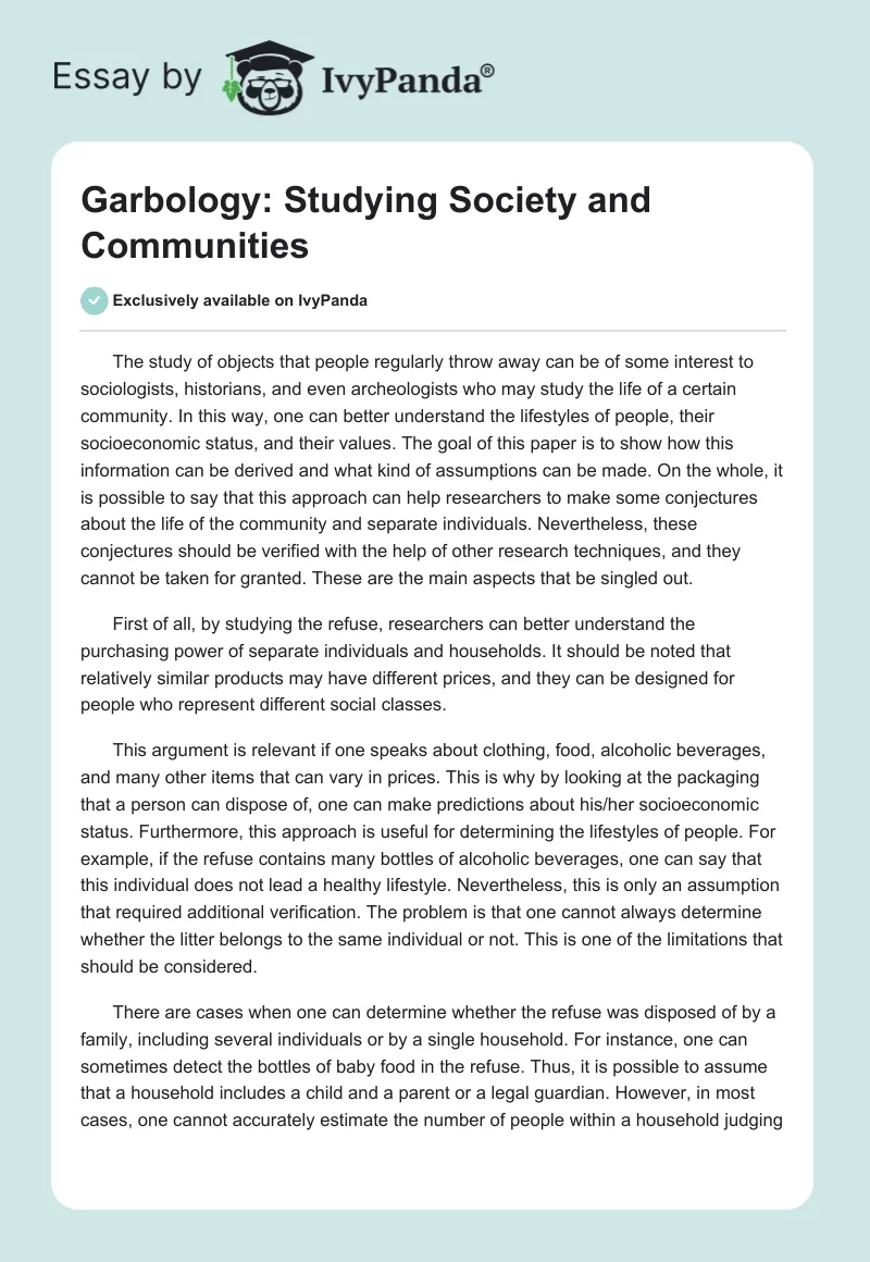 Garbology: Studying Society and Communities. Page 1