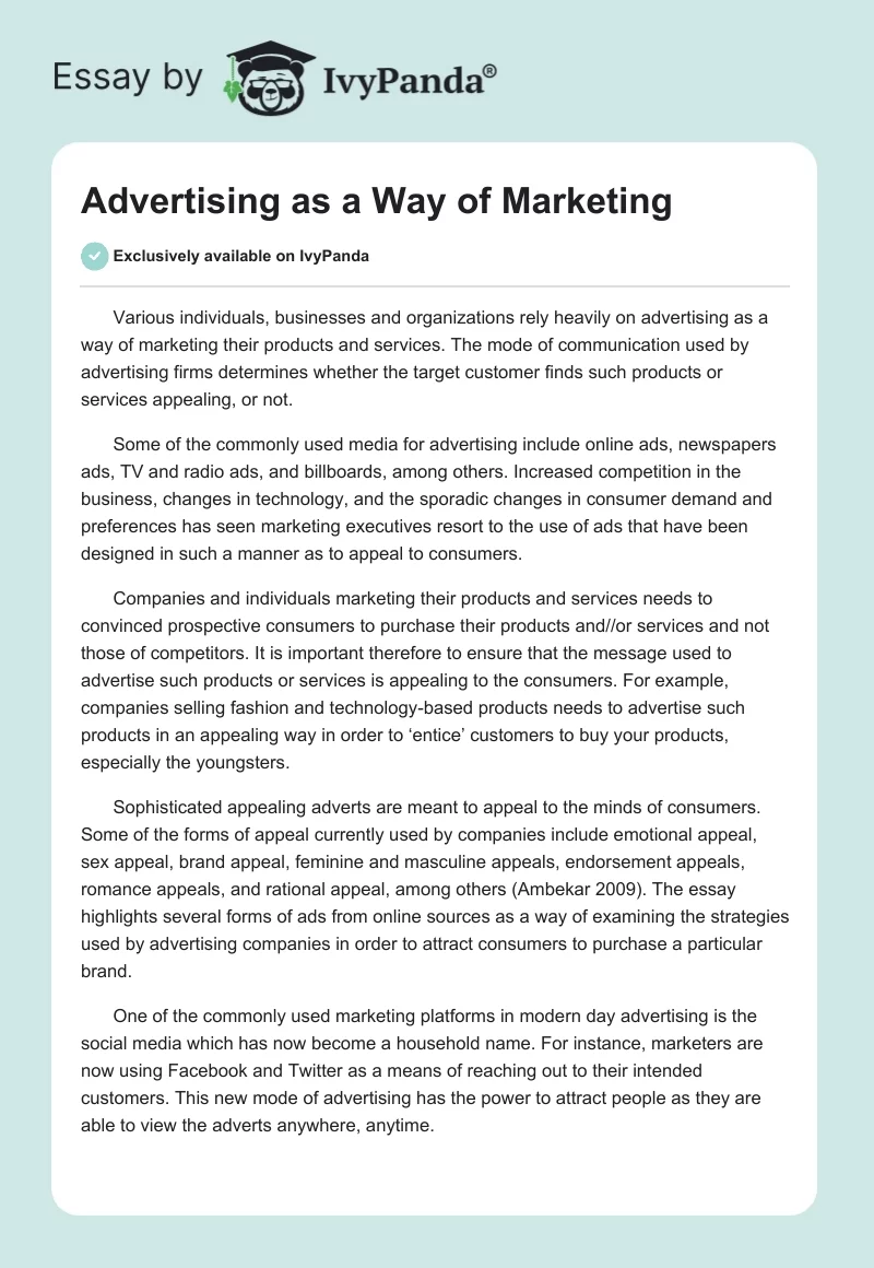 Advertising as a Way of Marketing. Page 1