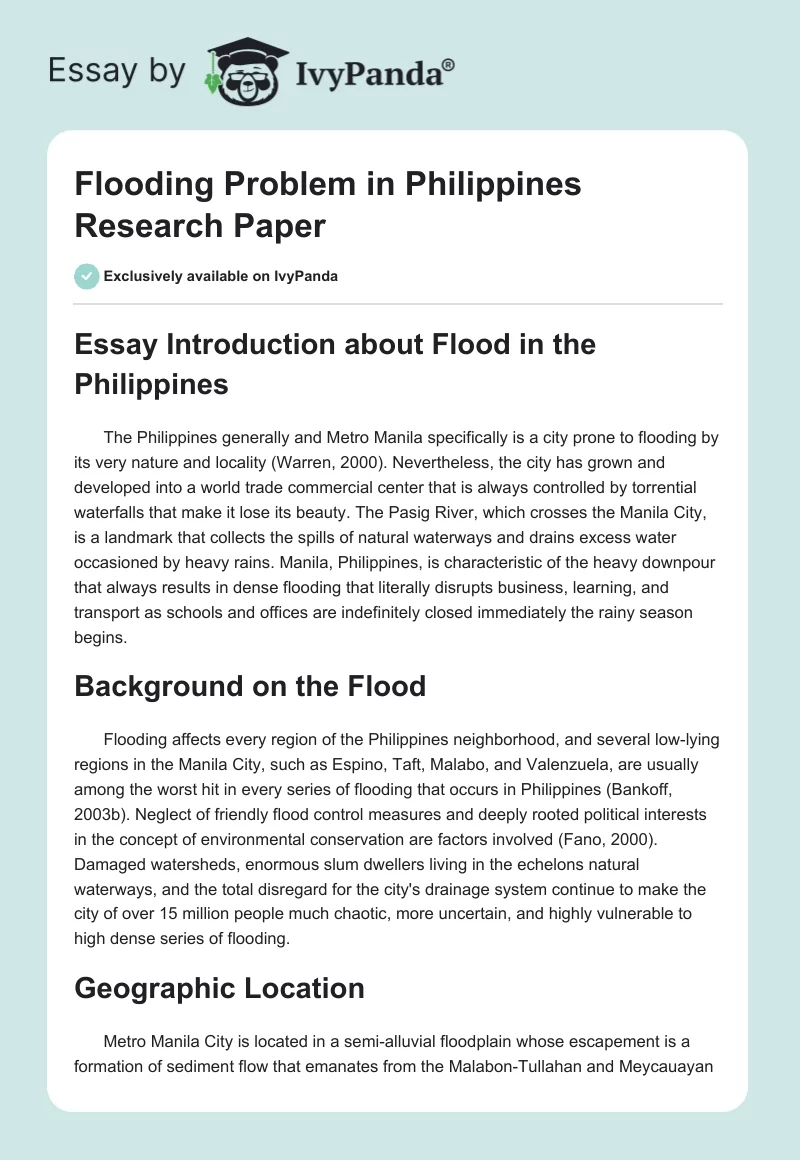 Flooding Problem in Philippines. Page 1