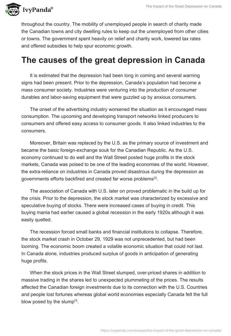 The Impact of the Great Depression on Canada. Page 2