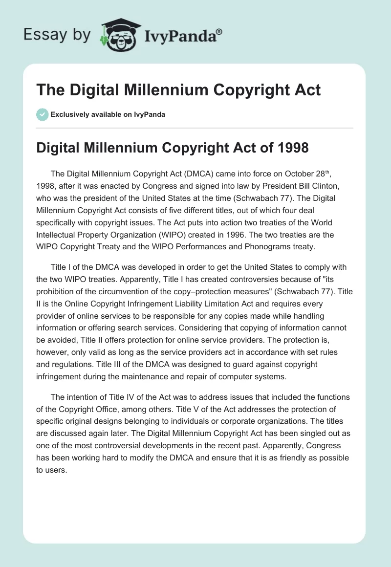 The Digital Millennium Copyright Act. Page 1