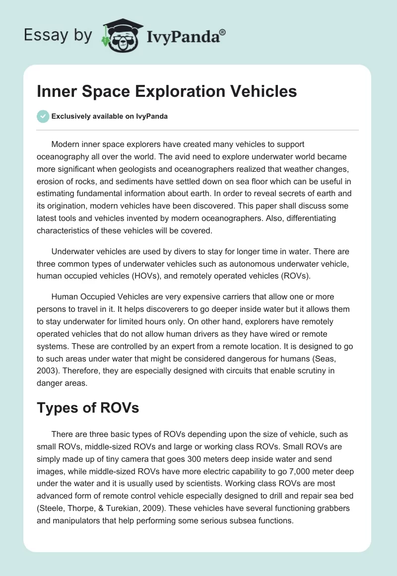 Inner Space Exploration Vehicles. Page 1