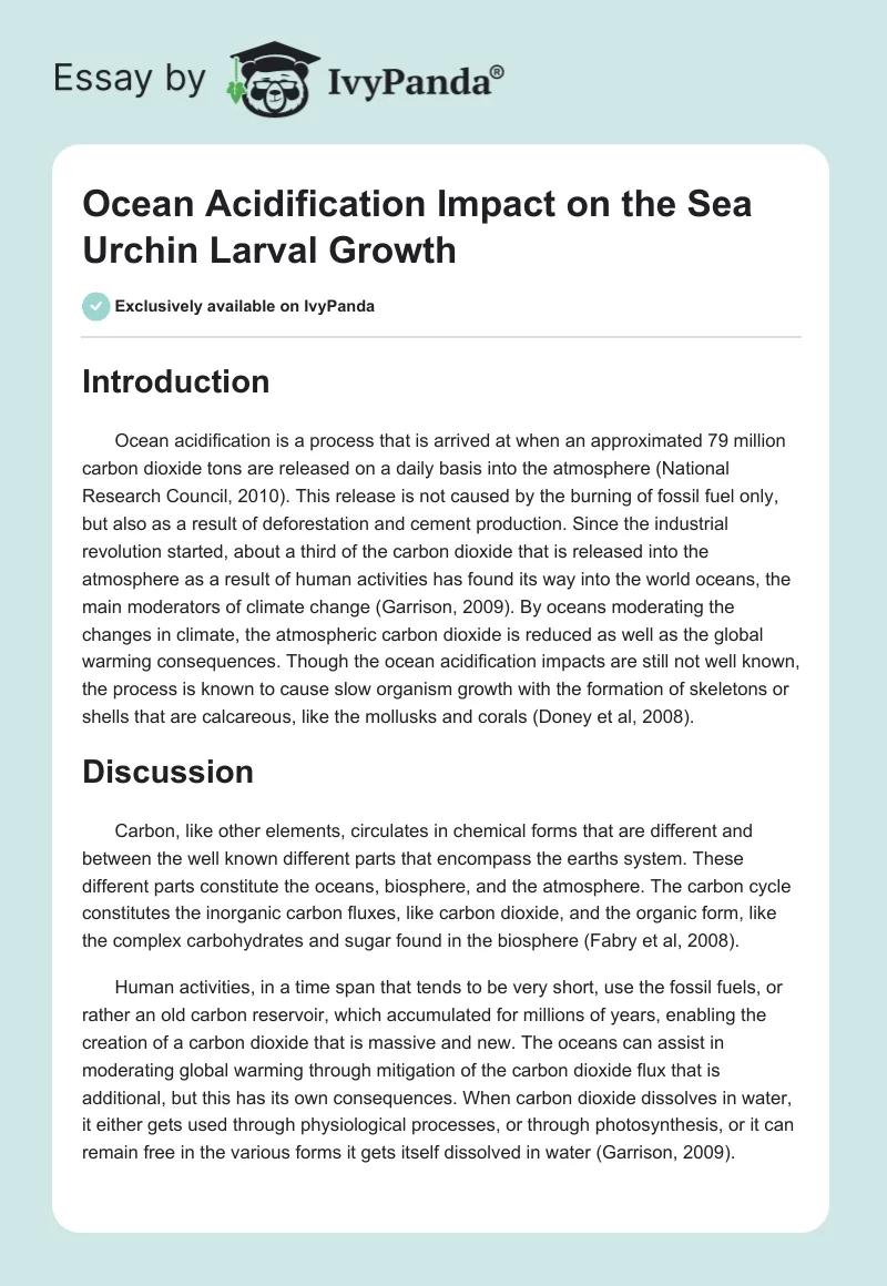 Ocean Acidification Impact on the Sea Urchin Larval Growth. Page 1