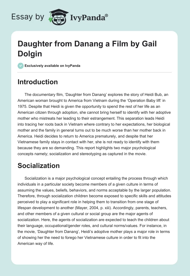 "Daughter from Danang" a Film by Gail Dolgin. Page 1