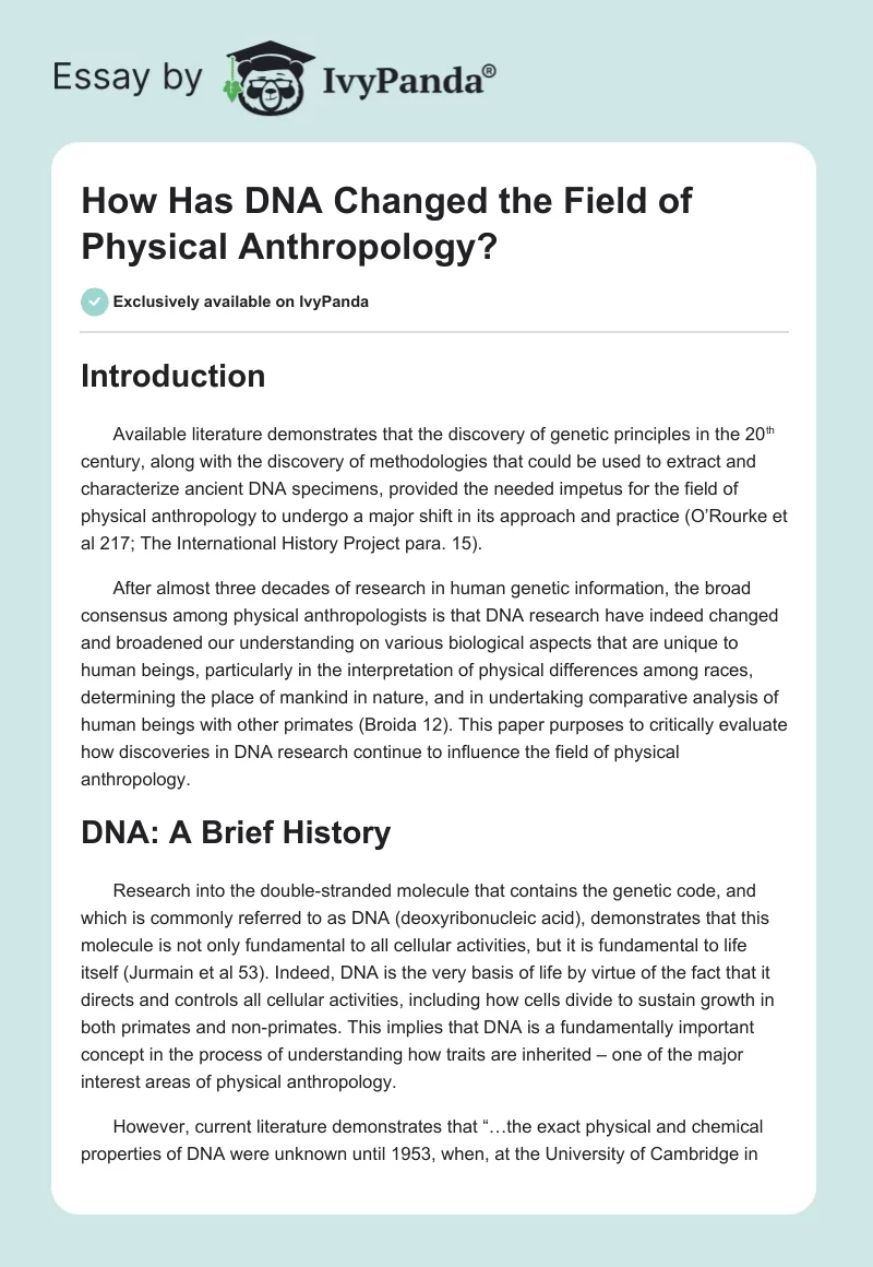 How Has DNA Changed the Field of Physical Anthropology?. Page 1