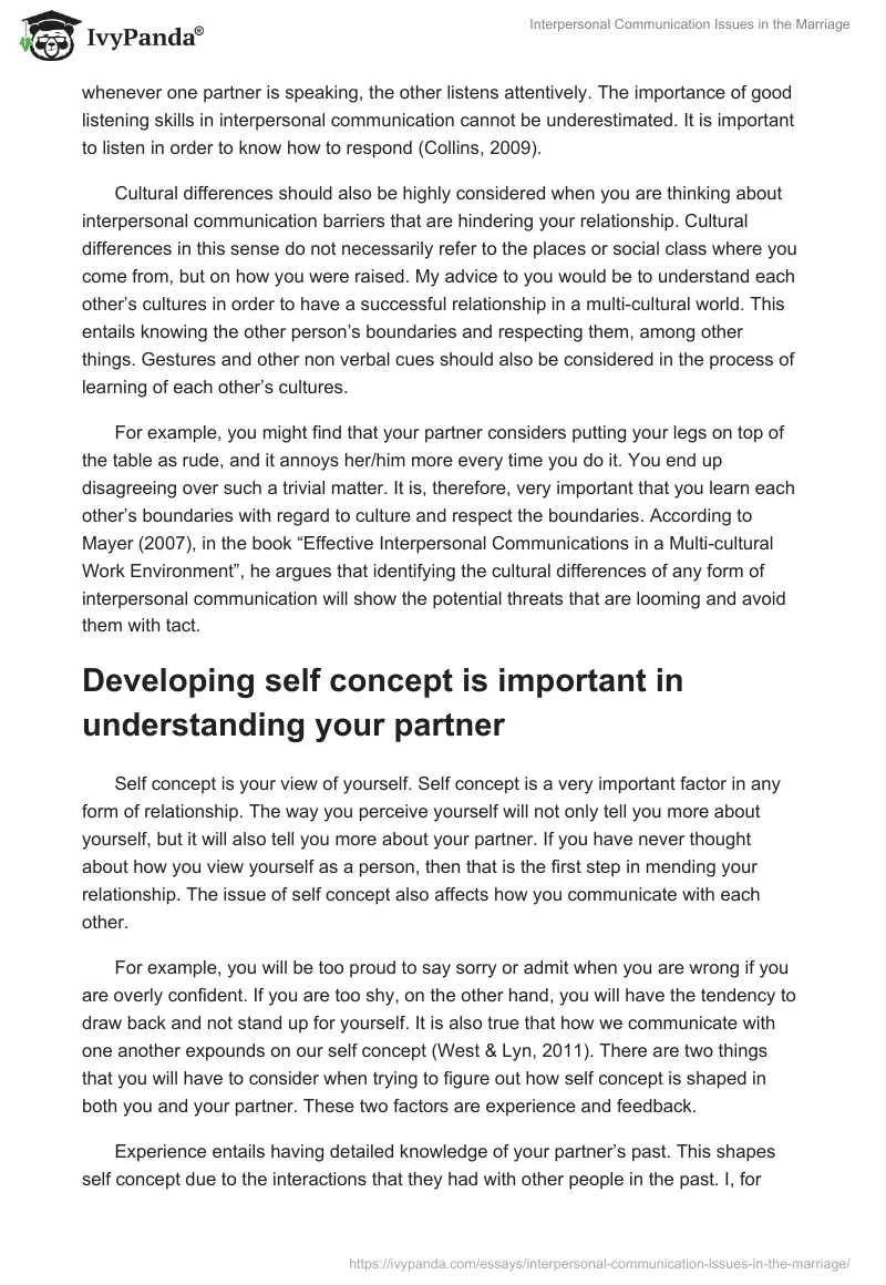 Interpersonal Communication Issues in the Marriage. Page 2