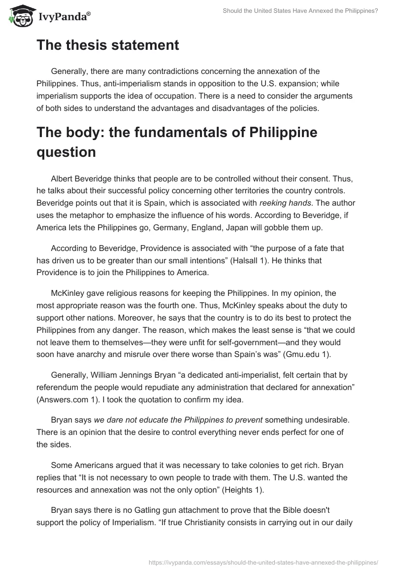 Should the United States Have Annexed the Philippines?. Page 2