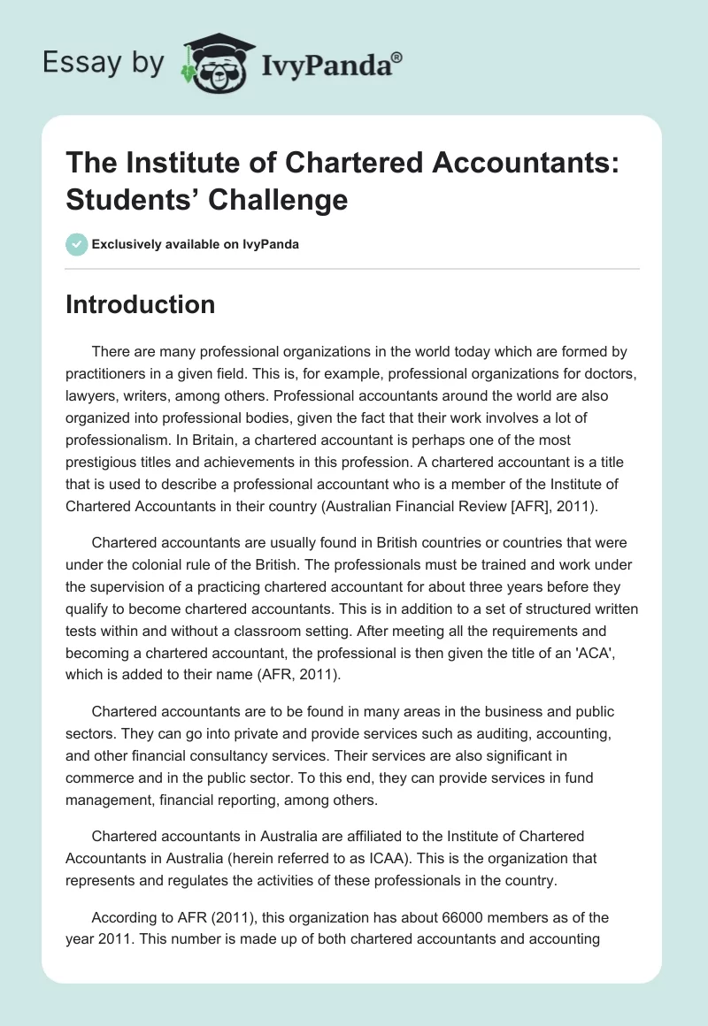 The Institute of Chartered Accountants: Students’ Challenge. Page 1