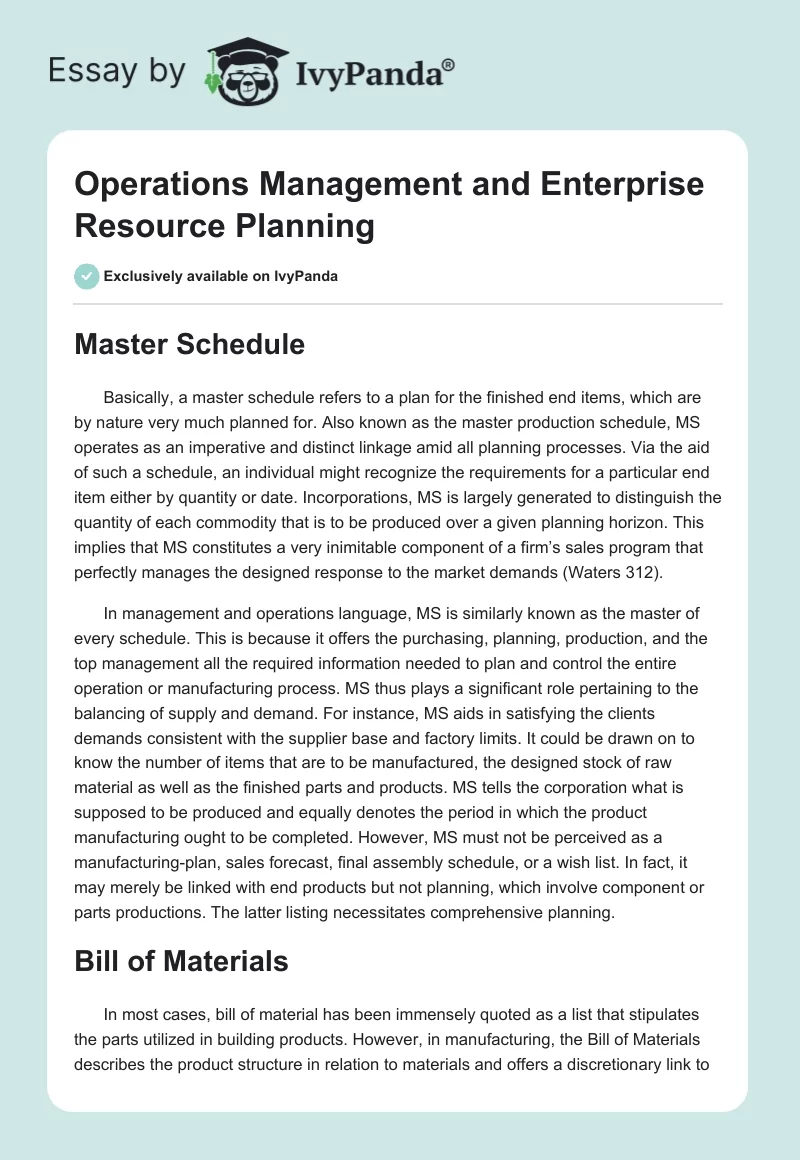 Operations Management and Enterprise Resource Planning. Page 1