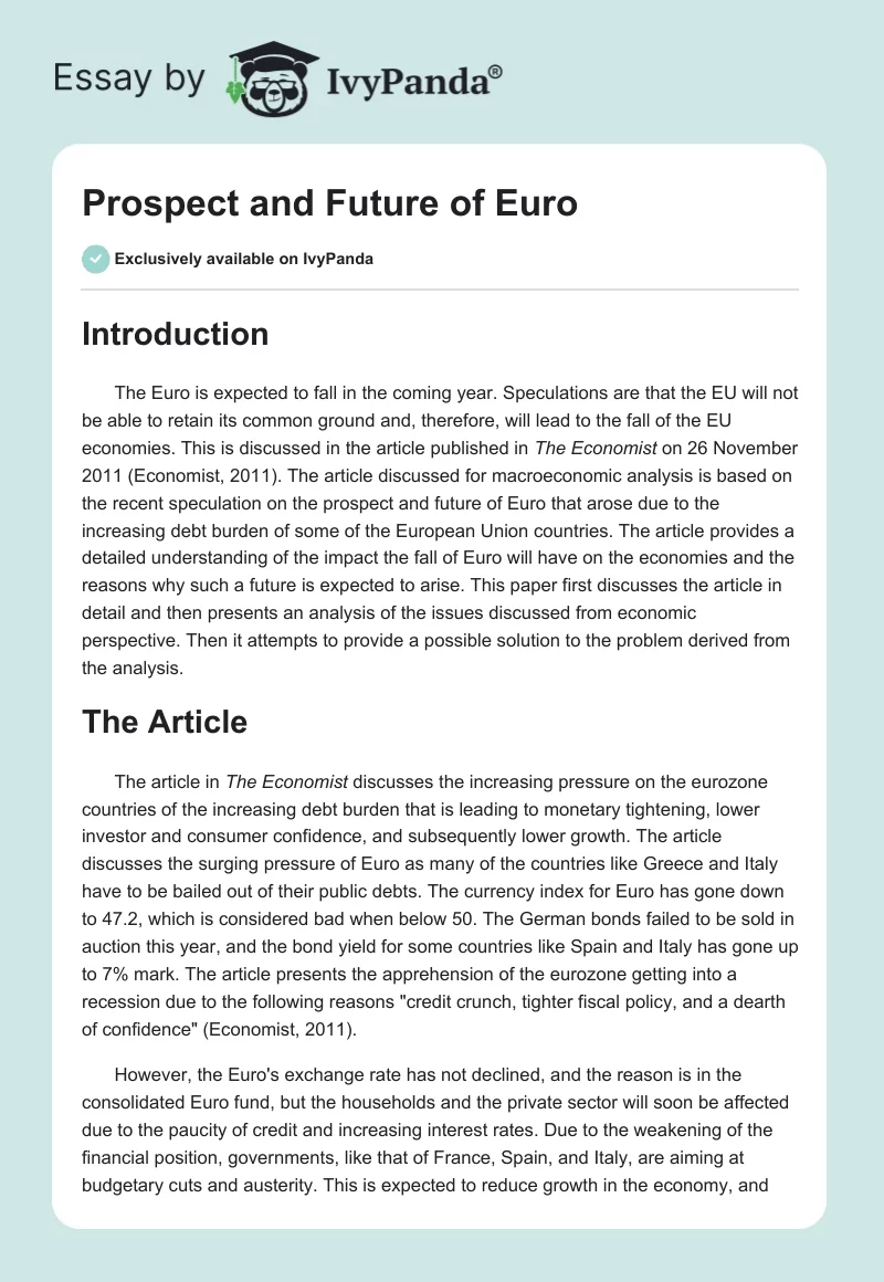 Prospect and Future of Euro. Page 1