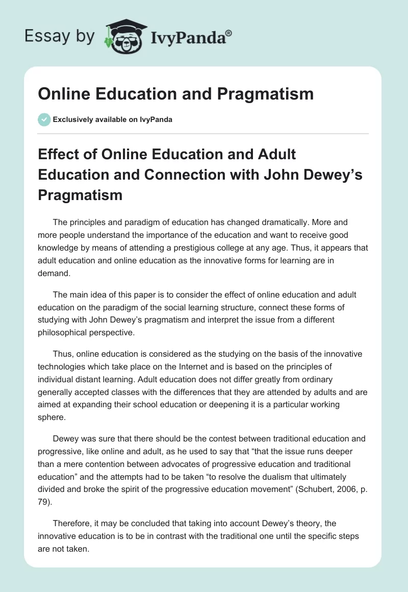 Online Education and Pragmatism. Page 1