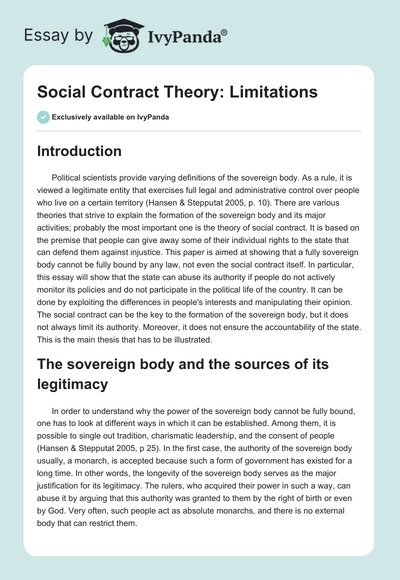Social Contract Theory: Limitations. Page 1