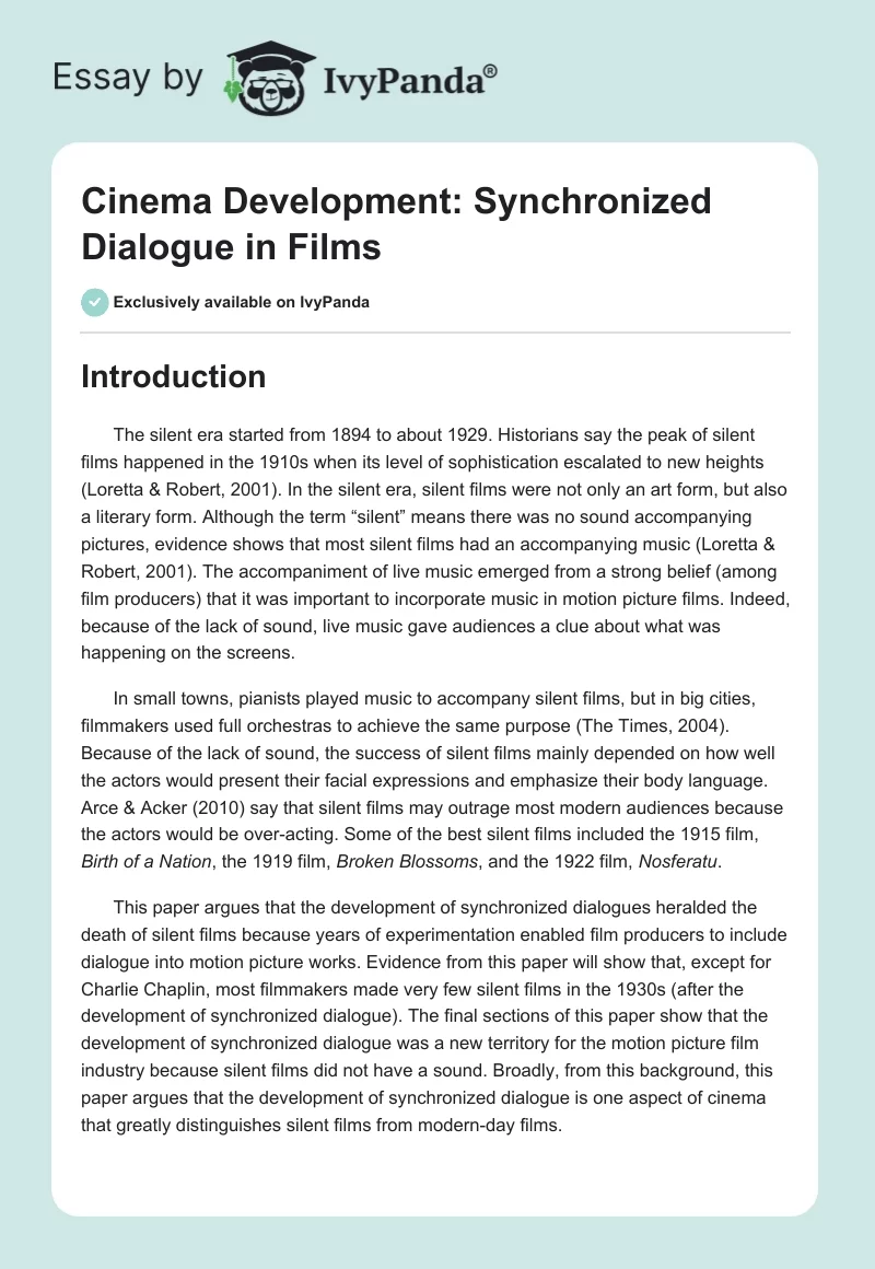 Cinema Development: Synchronized Dialogue in Films. Page 1