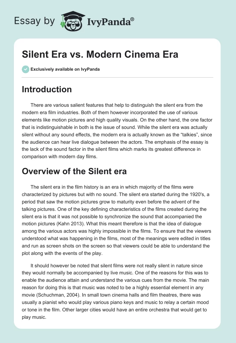 Silent Era vs. Modern Cinema Era. Page 1