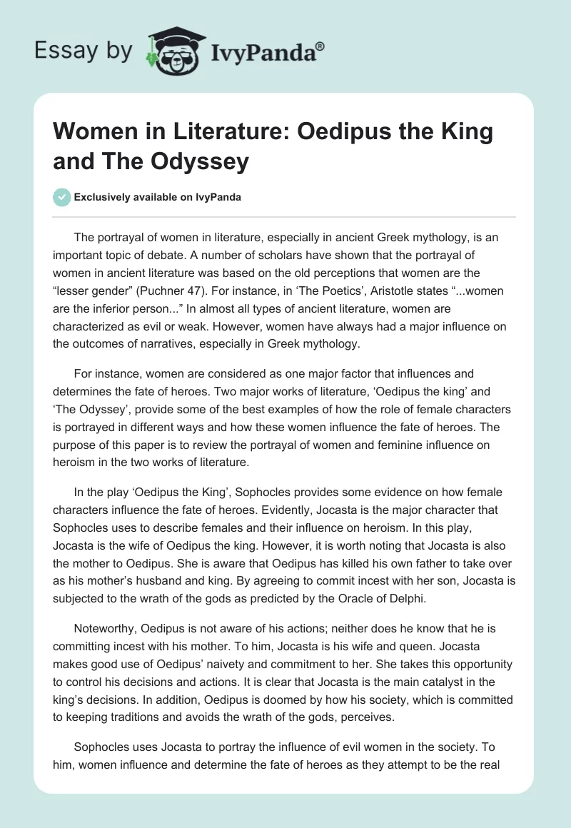 Women in Literature: Oedipus the King and The Odyssey. Page 1