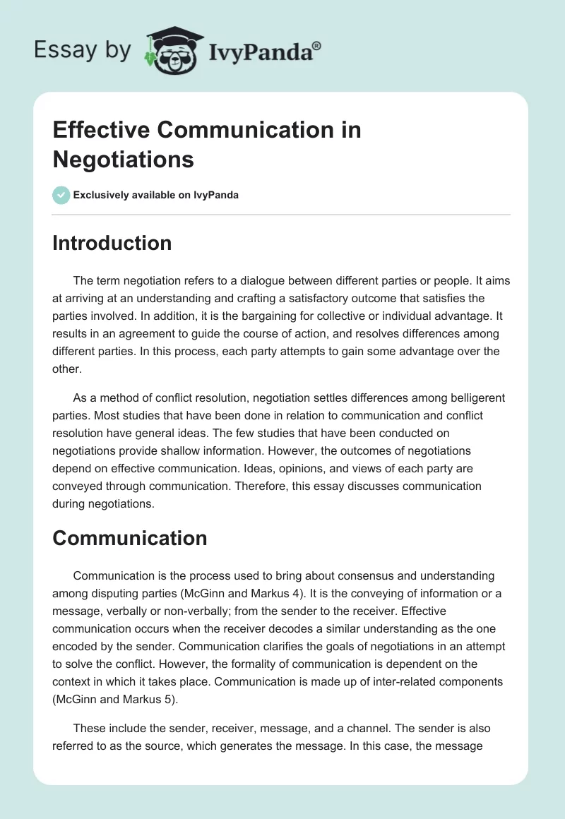 Effective Communication in Negotiations. Page 1