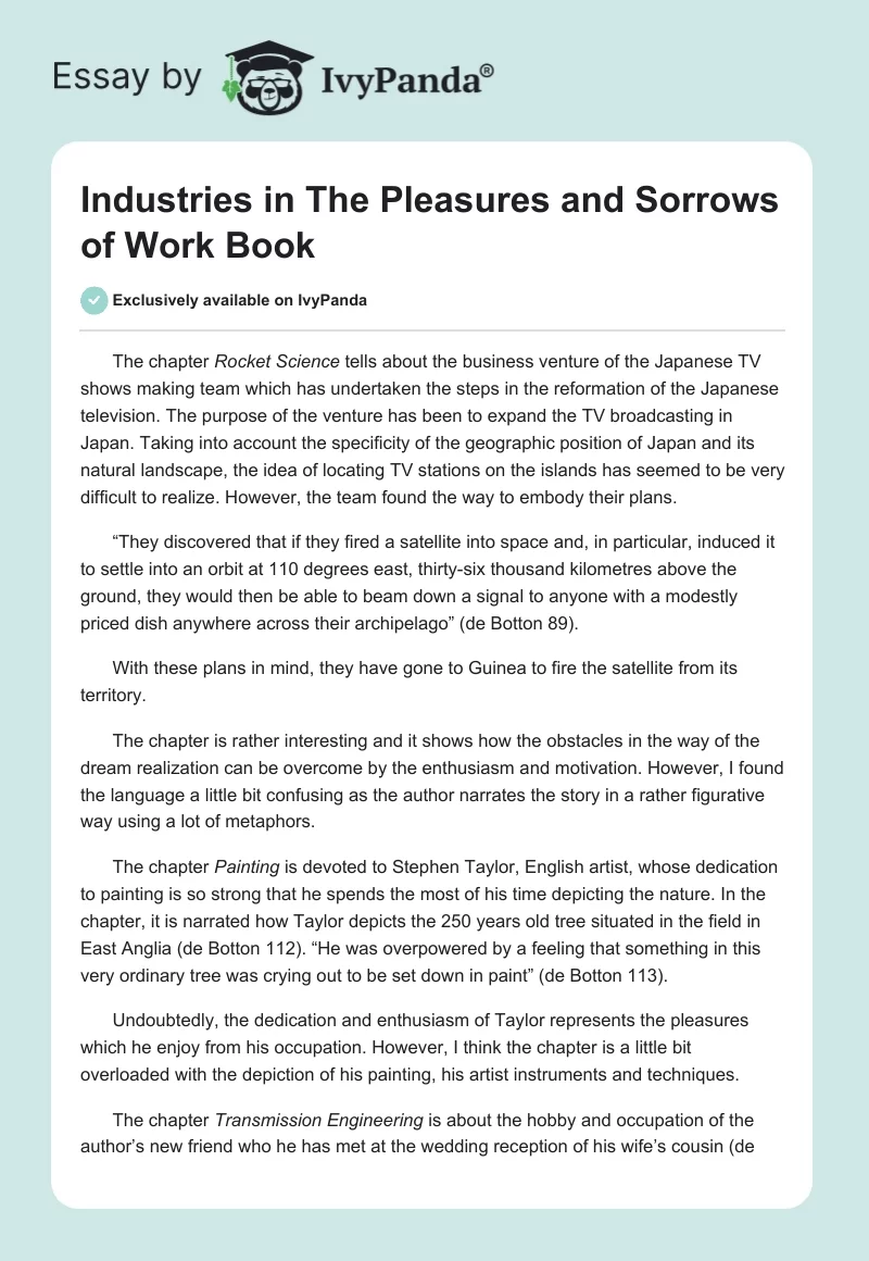 Industries in "The Pleasures and Sorrows of Work" Book. Page 1