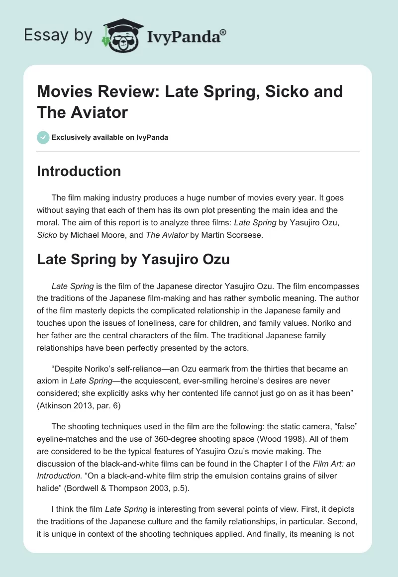 Movies Review: Late Spring, Sicko and The Aviator. Page 1
