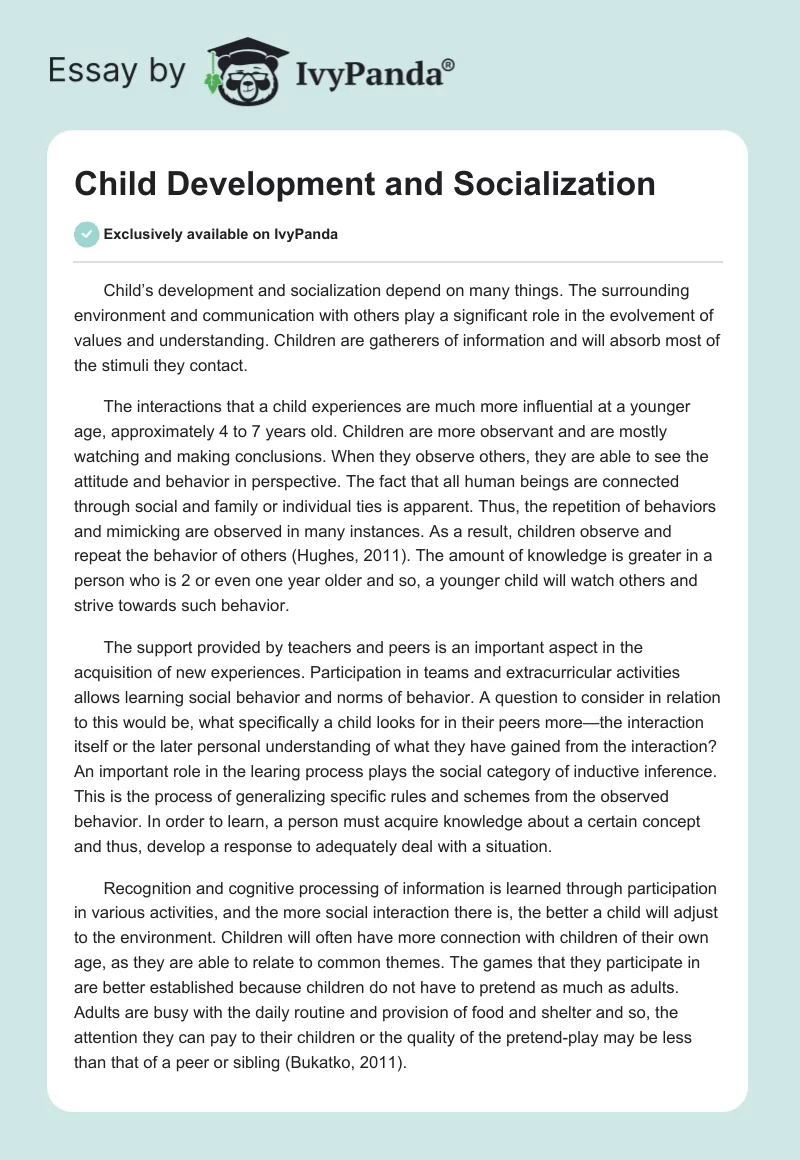 Child Development and Socialization. Page 1