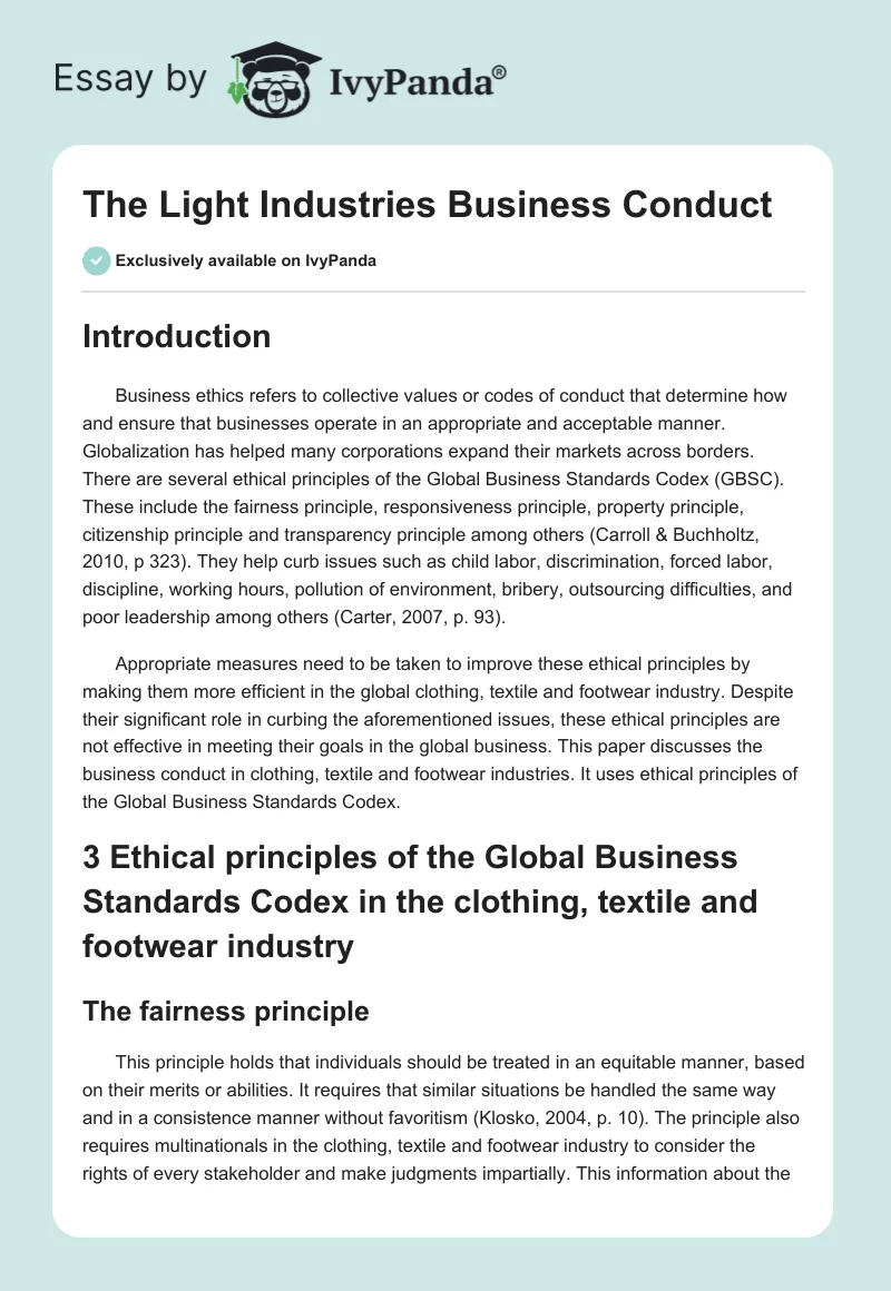 The Light Industries Business Conduct. Page 1