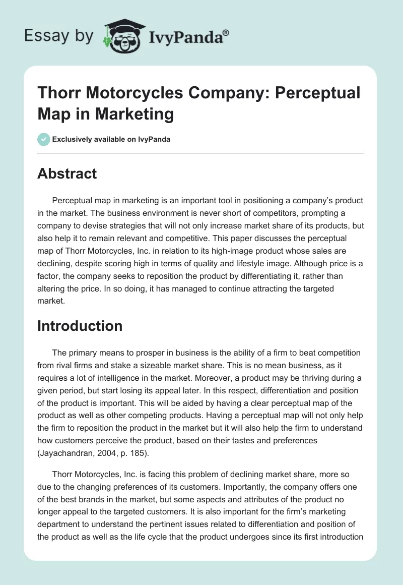 Thorr Motorcycles Company: Perceptual Map in Marketing. Page 1