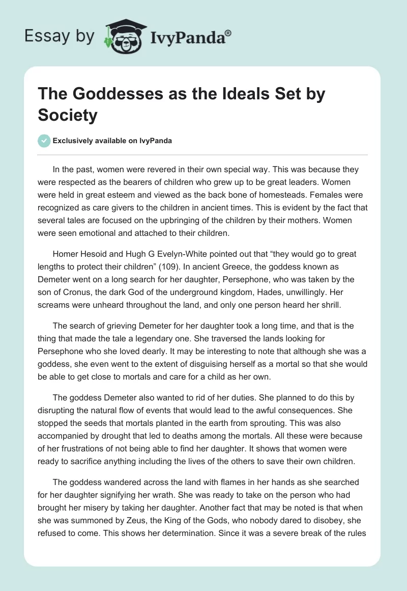 The Goddesses as the Ideals Set by Society. Page 1