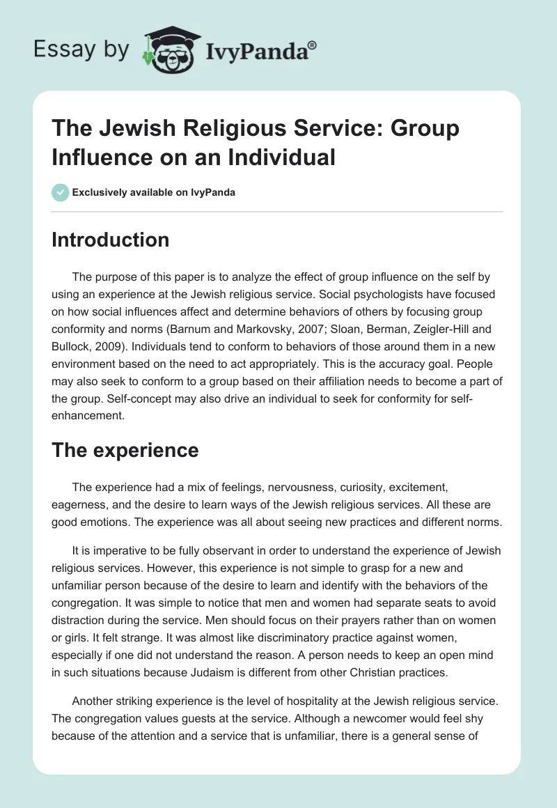 The Jewish Religious Service: Group Influence on an Individual. Page 1