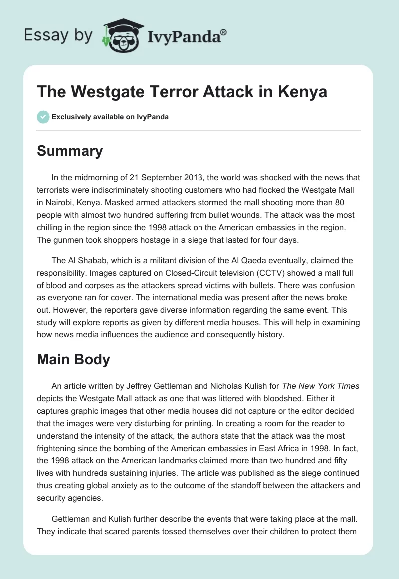 The Westgate Terror Attack in Kenya. Page 1