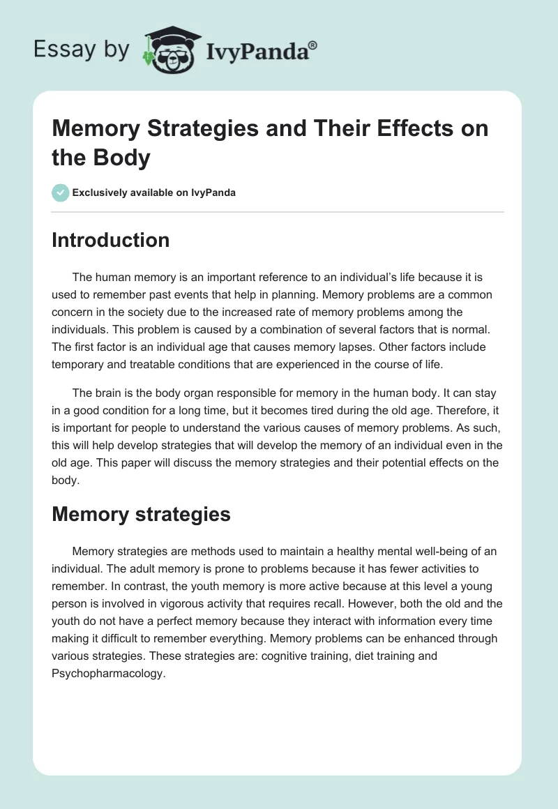 Memory Strategies and Their Effects on the Body. Page 1