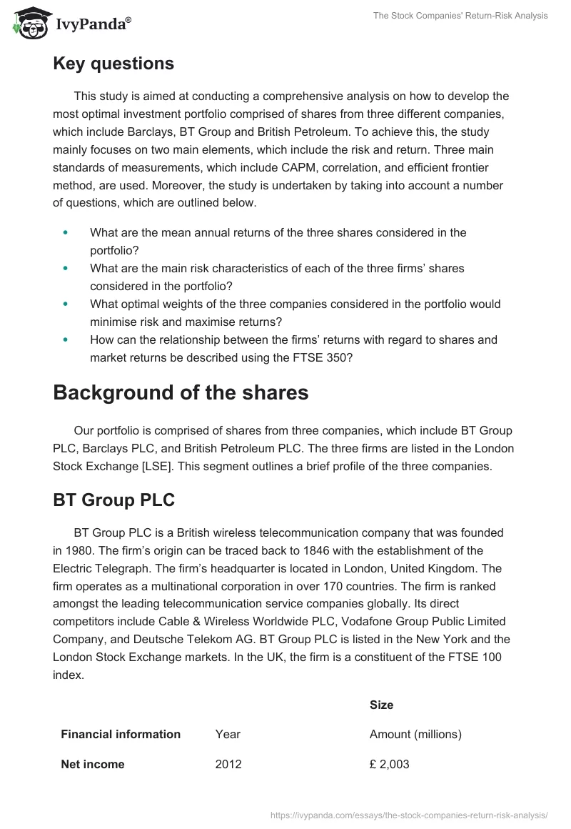 The Stock Companies' Return-Risk Analysis. Page 2