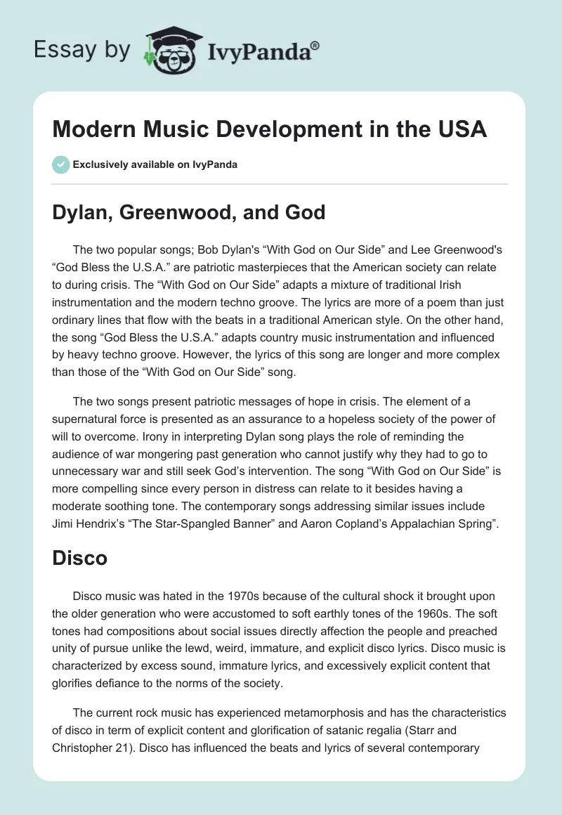 Modern Music Development in the USA. Page 1