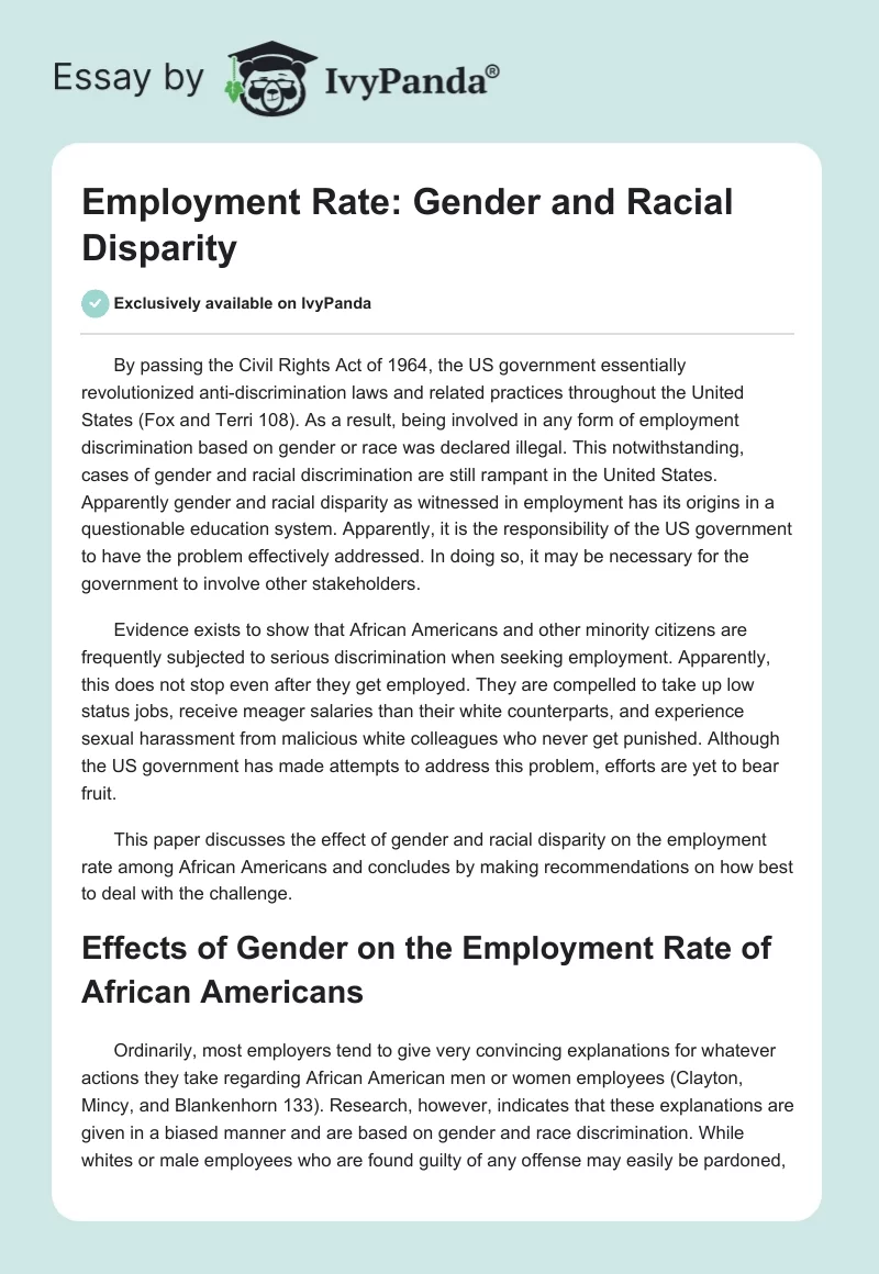 Employment Rate: Gender and Racial Disparity. Page 1