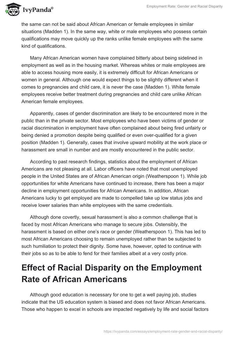 Employment Rate: Gender and Racial Disparity. Page 2
