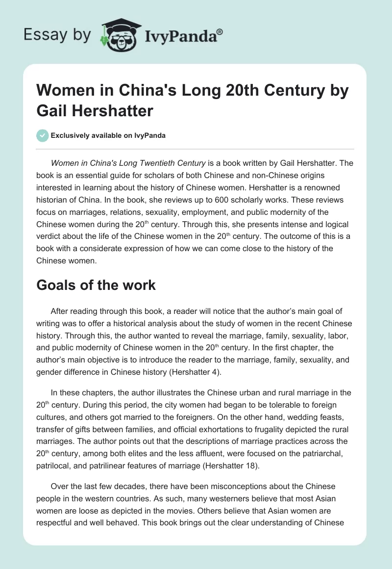 "Women in China's Long 20th Century" by Gail Hershatter. Page 1