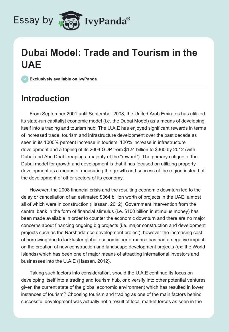 Dubai Model: Trade and Tourism in the UAE. Page 1