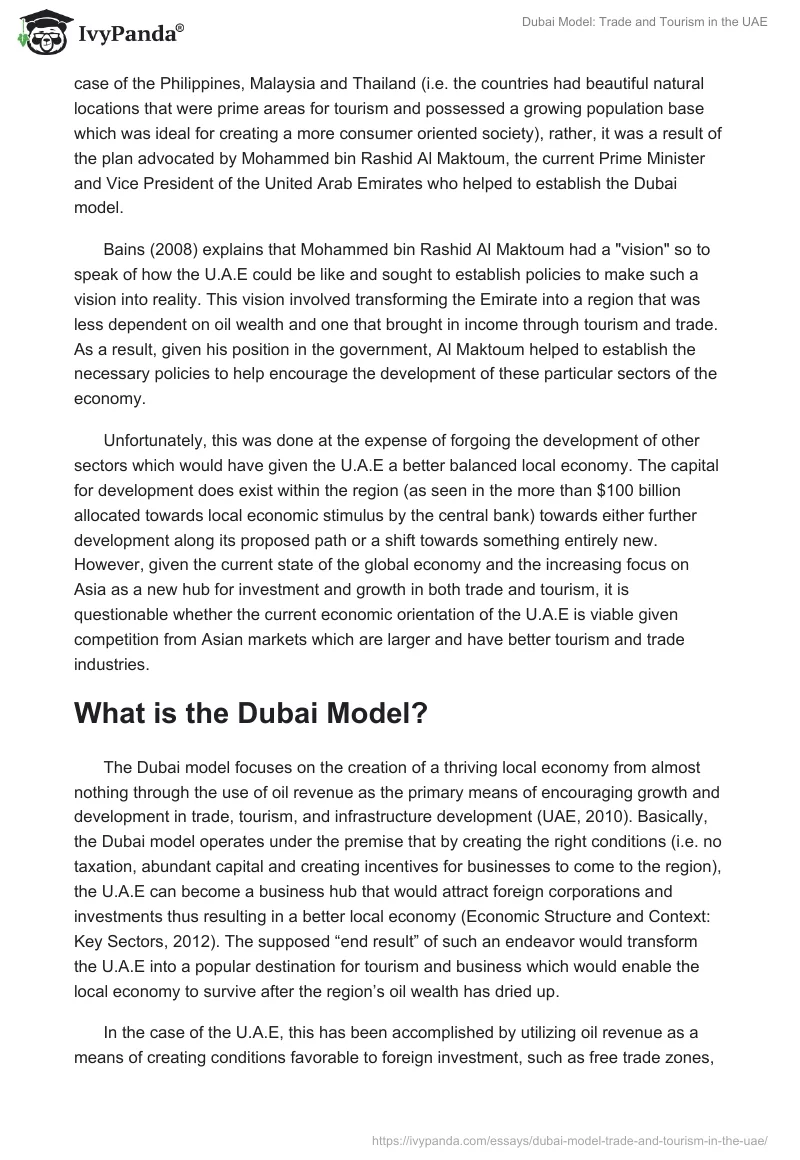 Dubai Model: Trade and Tourism in the UAE. Page 2