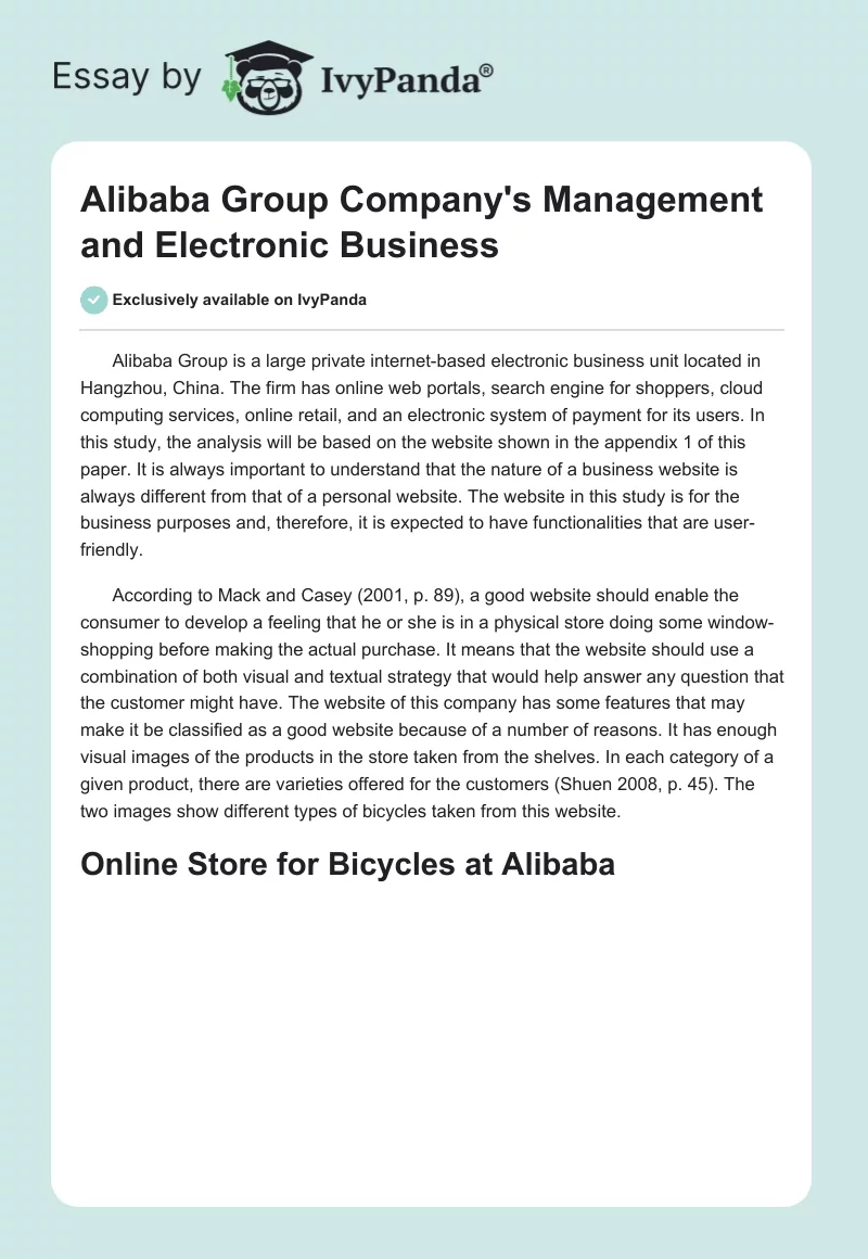Alibaba Group Company's Management and Electronic Business. Page 1