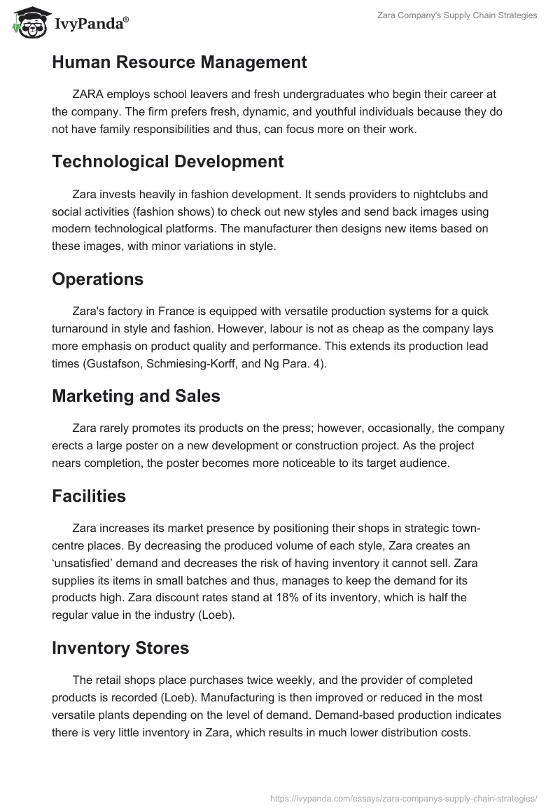 Zara Company's Supply Chain Strategies. Page 4