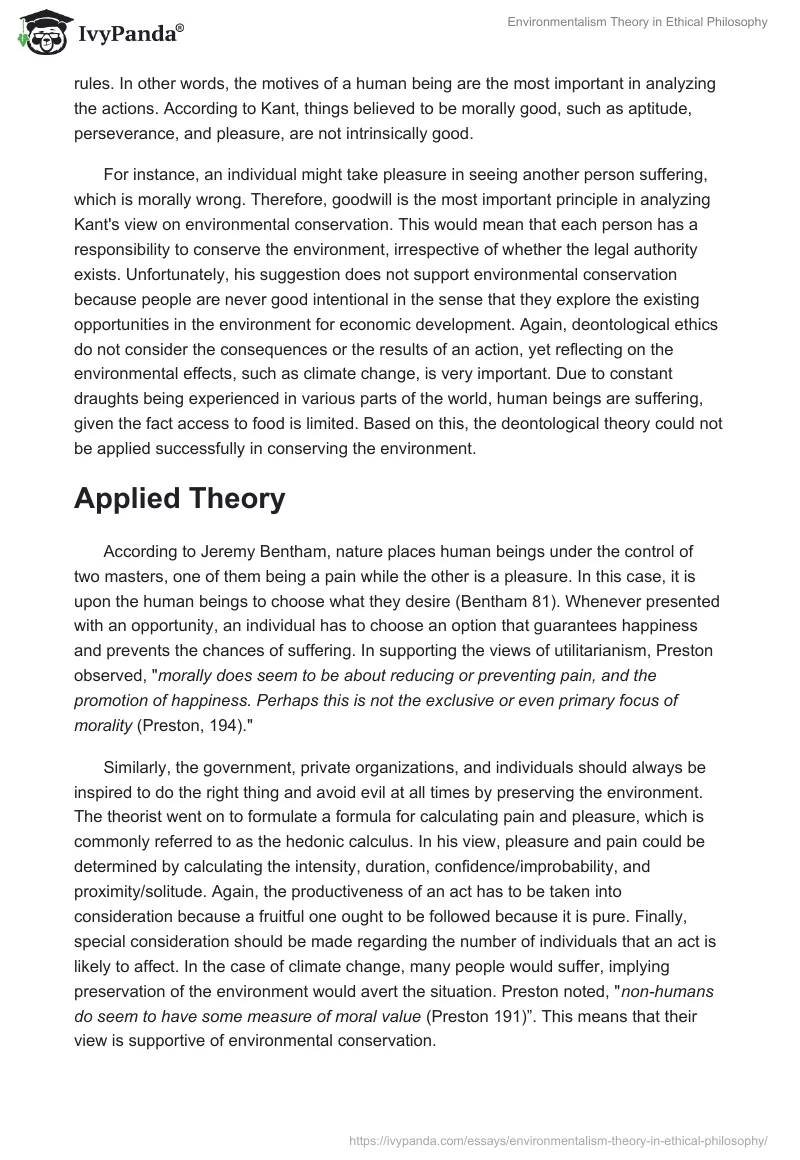 Environmentalism Theory in Ethical Philosophy. Page 3