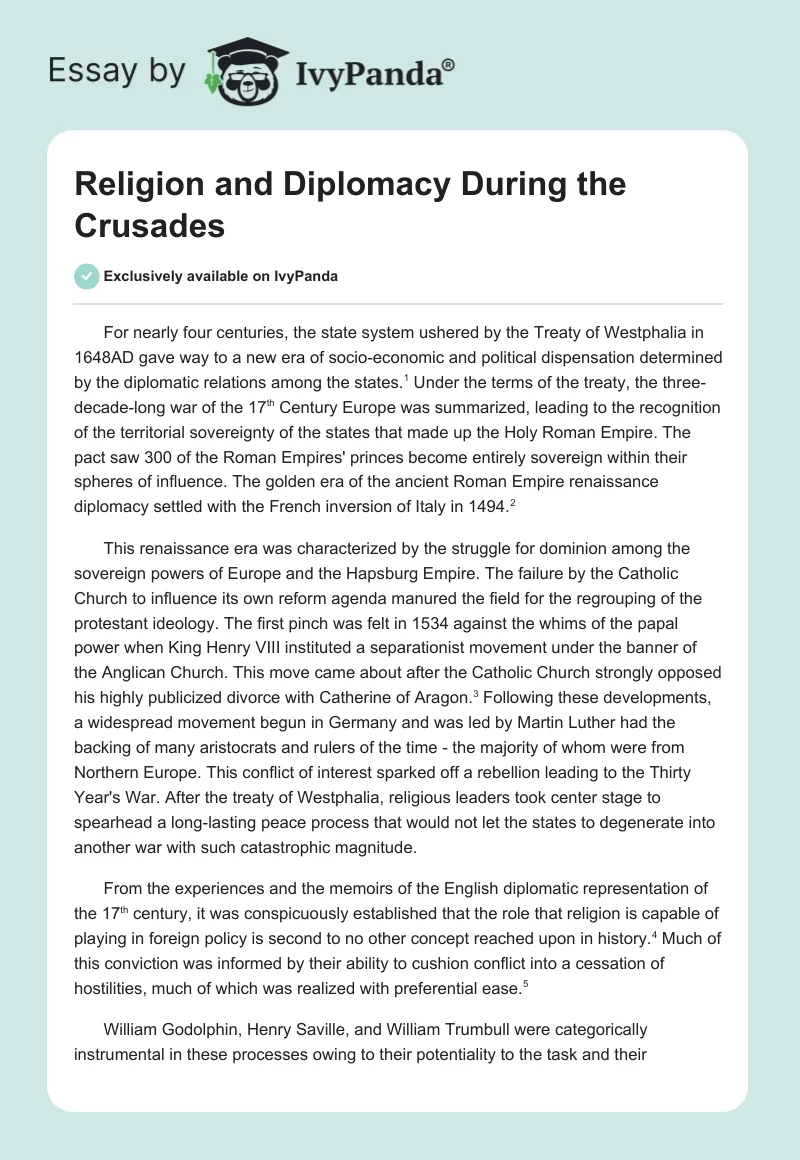 Religion and Diplomacy During the Crusades. Page 1