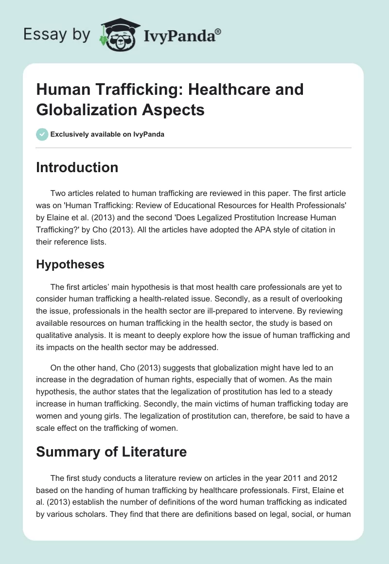 Human Trafficking: Healthcare and Globalization Aspects. Page 1