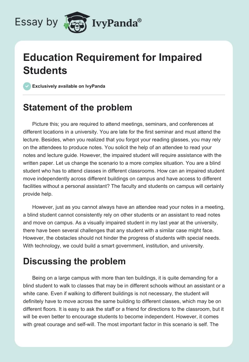 Education Requirement for Impaired Students. Page 1