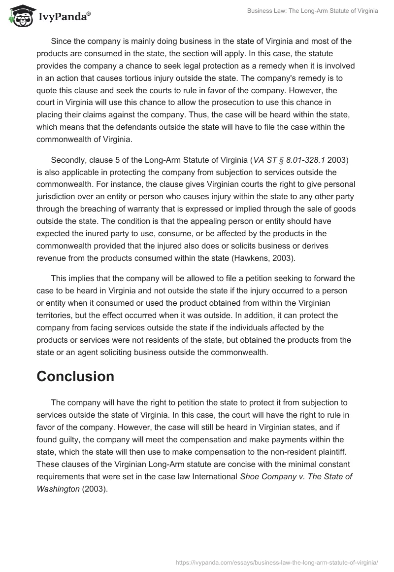 Business Law: The Long-Arm Statute of Virginia. Page 2