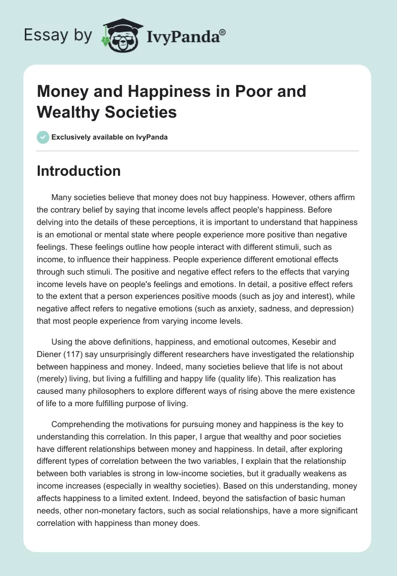 Money and Happiness in Poor and Wealthy Societies. Page 1