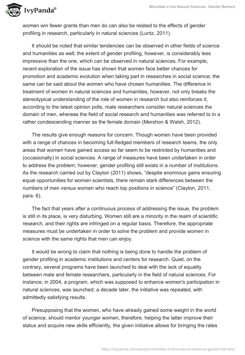 Minorities in the Natural Sciences: Gender Barriers. Page 2