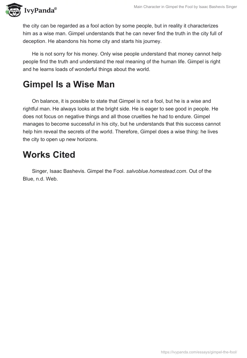 Main Character in "Gimpel the Fool" by Isaac Bashevis Singer. Page 3