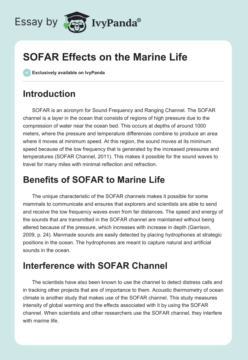 SOFAR Effects on the Marine Life. Page 1