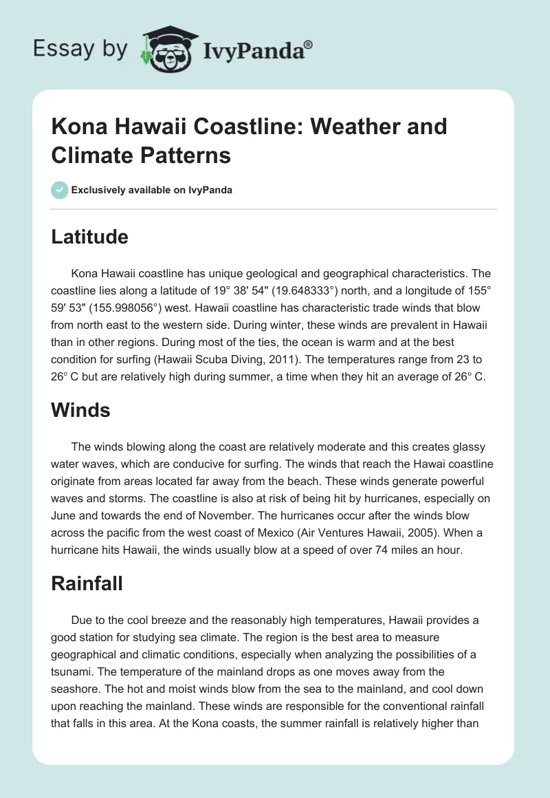 Kona Hawaii Coastline: Weather and Climate Patterns. Page 1