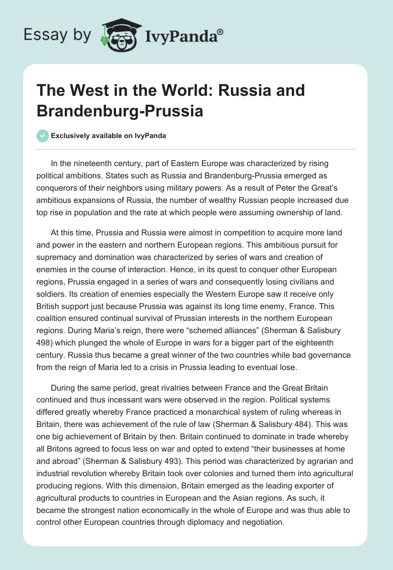 The West in the World: Russia and Brandenburg-Prussia. Page 1