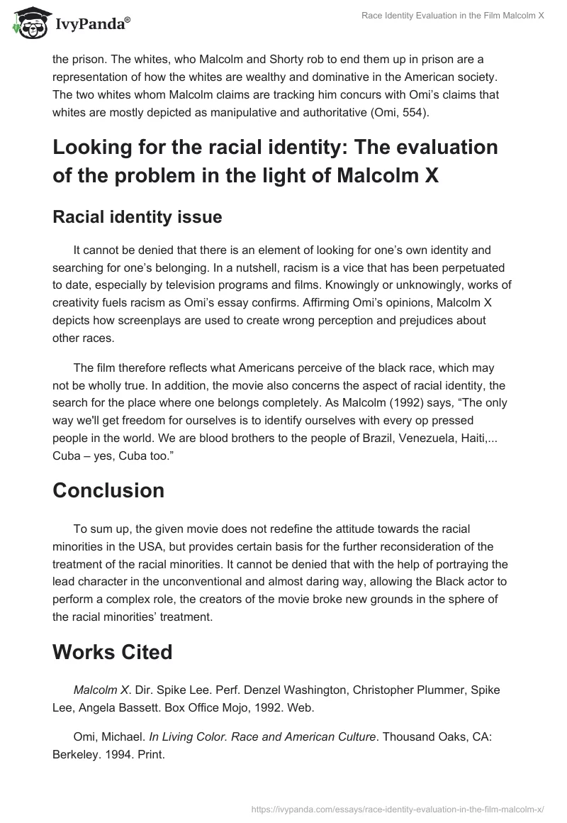 Race Identity Evaluation in the Film "Malcolm X". Page 5